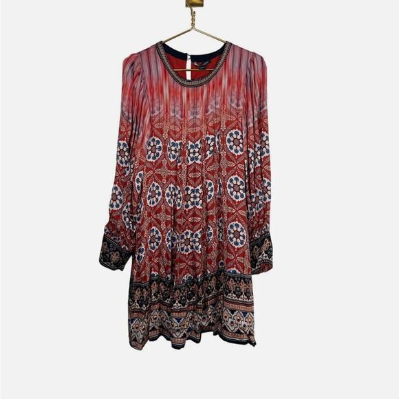 Anthropologie Red Boho Long Sleeve Mini Dress* - Picture 5 of 7